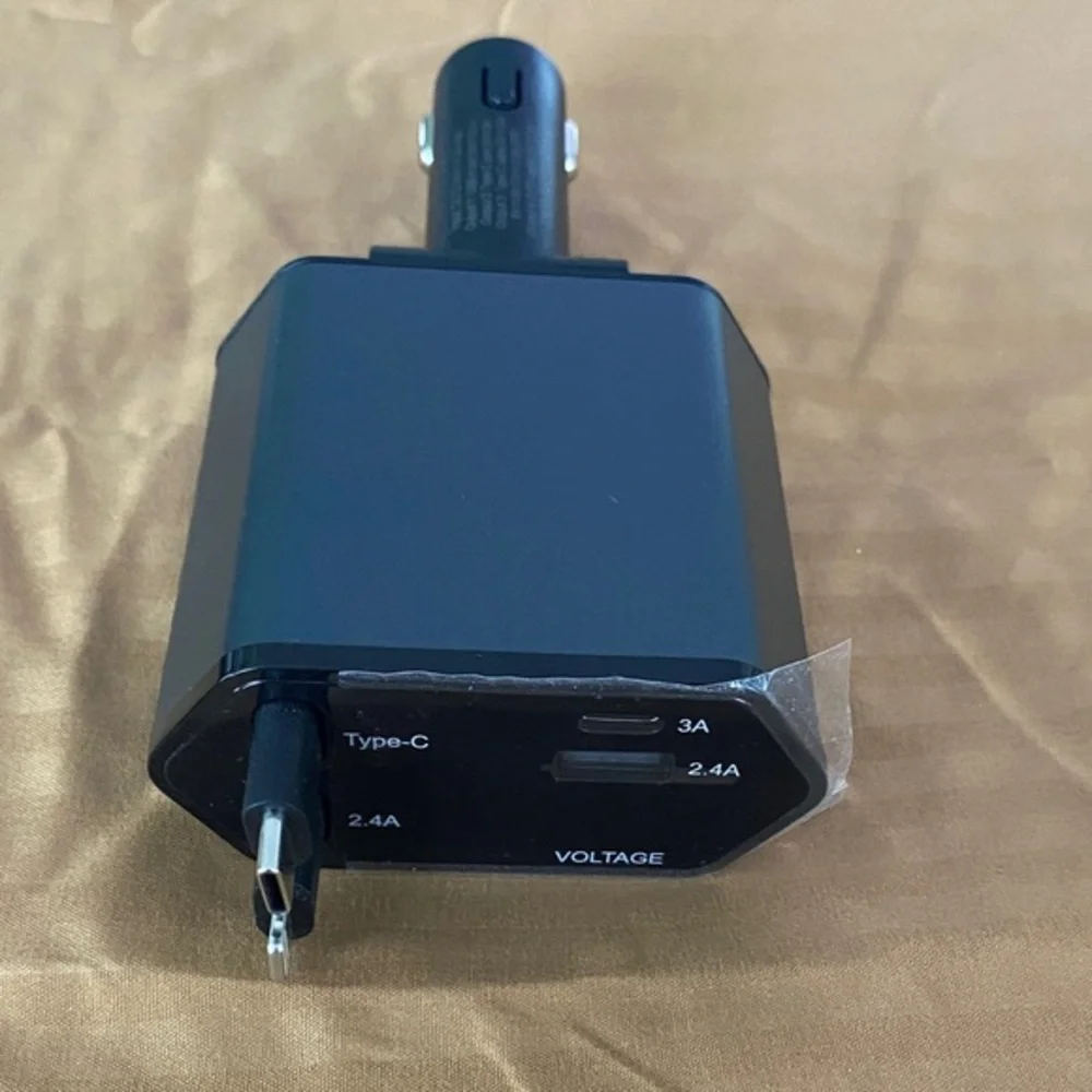 High-Speed Black USB Car Charger with Type-C Port